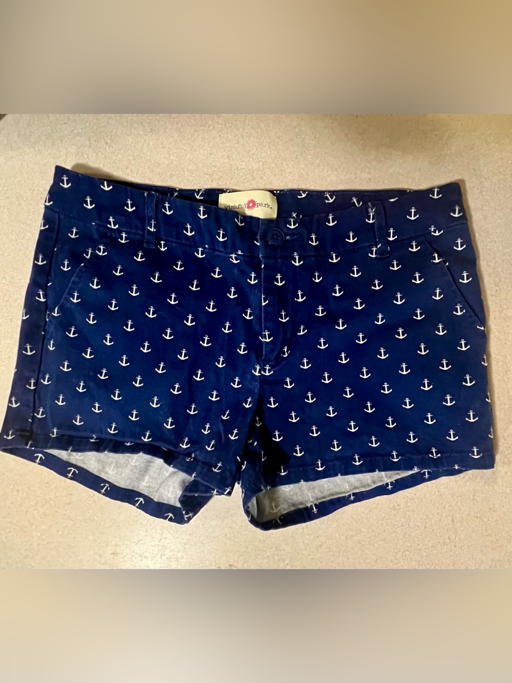 Wishful Park Navy and White Anchor Print Jean Shorts